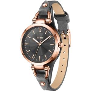 BUREI Orologio da Polso Analogico da Donna, Classico, al Quarzo, Forma Ovale, con Data (Rosa nera)