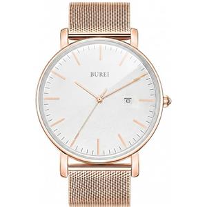 BUREI Uomo Orologio da Polso al Quarzo Classico con Cassa Ultra Sottile Design Minimalista Quadrante Analogico Data Finestra (oro rosa bianco, Acciaio inossidabile)