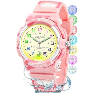 Juboos Orologio Analogico Per Bambini Con 7 Luci Notturne A Colori, Impermeabile, Cinturino Morbido, Orologio A Quarzo Per Ragazzi E Ragazze 5-18 Anni