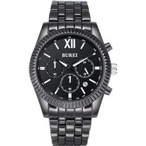 BUREI Orologio da uomo cronografo vintage marrone cinturino in pelle multi quadrante calendario impermeabile orologio simulato quarzo classico orologio da uomo regalo, Retrò (nero)
