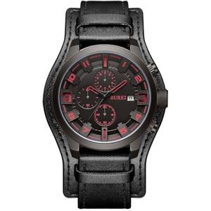 BUREI Orologio da uomo cronografo vintage marrone cinturino in pelle multi quadrante calendario impermeabile orologio simulato quarzo classico orologio da uomo regalo, Retrò (nero rosso)