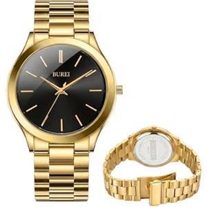 BUREI Orologi da Uomo in Acciaio Inossidabile Orologio Analogico al Quarzo Business Casual Moda Minimalista Orologi per Uomini, Oro