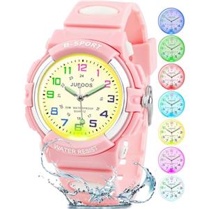 Juboos Analogischer Orologio Für Kinder Mit 7 Farbigen Nachtlichtern, Impermeabile, Weicher Armband, Quarz-Armbanduhr Für Jungen Und Mädchen 5-18 Jahre (rosa) (Rosa - rosa)