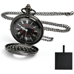 Vicloon logio da Tasca, Orologio da Taschino Vintage con Numeri Romani, Orologio al Quarzo da Tasca con Catena, Collana di Orologio da Taschino per Uomo Donna Regalo di Festa del Papà (Nero)