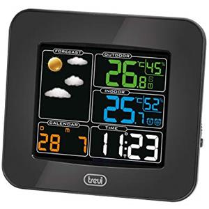 Trevi ME 3165 RC Stazione Meteo con Display a Colori Radiocontrollato e Sensore Esterno Senza Fili, Termometro, Umidità, Due Sveglie, Funzione Snooze