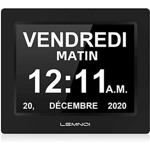 LEMNOI Orologio per Anziani da 8 Pollici,Orologio Digitale da Parete con Giorno e Data con e Ora,Non Abbreviati Automatico Oscuramento,8 Lingue per Perdita di Memoria,Ipovedenti