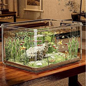 MYBSXKEOZ Vasca Acquario, Boccia Per Pesci Trasparente, Plastica Pet Eco, Design Trasparente, Acquario Pesce Rosso(Medium)