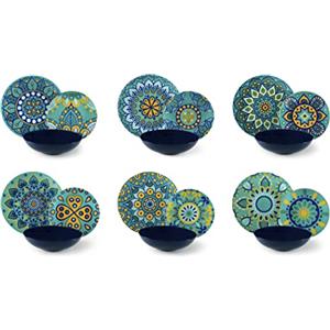 Excelsa Mandala Mediterraneo Servizio Piatti 18 Pezzi, Porcellana e Ceramica, Multicolore