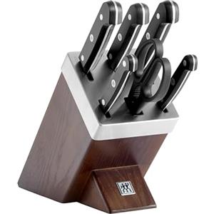 ZWILLING Ceppo di Coltelli Autoaffilante, 7 Pezzi, Ceppo in Legno, Coltelli e Forbici in Acciaio Inox/Impugnature in Plastica, Gourmet