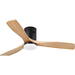 M mimotec- Ventilatore a Soffitto Led Energy 58W Nero, telecomando, motore DC 40W+Luce Led 18W, 6 velocità, Silenzioso,3 Pale in legno naturale, 132 cm, funzione estate-inverno, timer