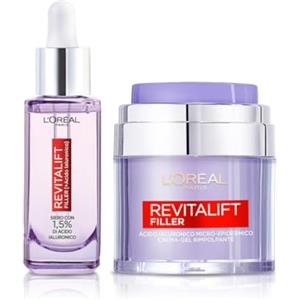 L'Oreal Paris L'Oréal Paris Routine Rimpolpante e Anti-rughe, Con Siero Viso e Crema-Gel, Pelle Idratata più a Lungo, Rughe Ridotte, Con Acido Ialuronico, Revitalift Filler