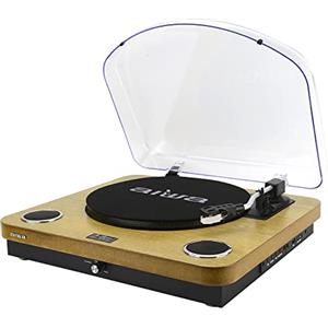 AIWA - GBTUR-120WDMKII Giradischi con Amplificatore e Radio FM, 3 Velocità, Speaker 2x5W RMS, Bluetooth, Player USB/SD Card, Audio Out RCA, Radio FM, Alimentazione Adapter, Colore Legno