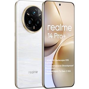 realme 14 Pro+ 5G Smartphone 8+256GB, 50MP IMX882 Periscope, Processore Snapdragon 7s, Display quad-curvo 6,83 pollici 120Hz, Batteria Titan 5260mAh, Bianco