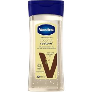 Vaseline Olio corpo Vaseline Intensive Care Coconut Restore per una pelle sana e idratata. Gel corpo rigenerante a base di olio di cocco puro al 100%, (1 x 200ml)