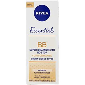NIVEA ESSENTIALS BB Cream Super-Idratante 24H No Stop 2 x 50 ml, Crema giorno SPF 20 uniformante, Crema viso pigmentata, idratante con Olio di Jojoba Bio e Minerali