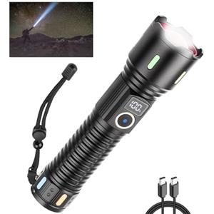 DXHGHYGL Torcia LED Potente Professionale,500000 Lumens Torcia LED Ricaricabile Type-C,Display LCD,5 modalità per Situazioni Di Emergenza Campeggio Escursionismo Regali