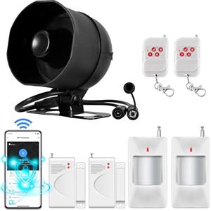 TOWODE Sistema di allarme Kit WIFI, Allarme Casa da 120 dB con sensore di movimento, sensore per porte e finestre e Telecomando, Antifurto Sistema di Allarme per capannoni, camper, garage(Nero)