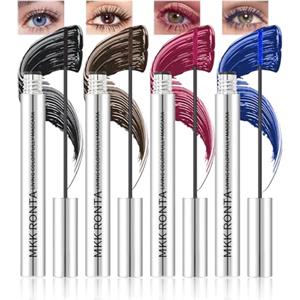 LYSdefeu Set di mascara colorato, 4 colori, waterproof, mascara nero e marrone, bordeaux e blu, a lunga durata, estensore volumizzante, mascara per Natale, Halloween