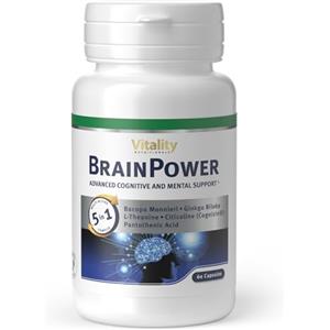 Vitality Nutritionals Brain Power, Ginkgo Biloba, Brahmi, Vitamina B6. Contribuisce a migliorare memoria, concentrazione, stress e l'affaticamento mentale. Vitality Nutritionals di VitaminExpress