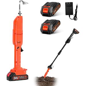 Generico Motozappa Elettrica, 24V Zappatrice Elettrica Zappa Scavo Giardino Per Erbacce Con 2 * 1500Mah Batteria Ricaricabile e Manico da 1,3m, Doppio Interruttore Per Giardino Orto Domestico