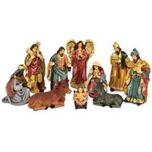 Aurora Store Natività 10 pz da h. 12 cm Classica Oro Presepe Statuine in Resina con 10 soggetti Personaggi da 12 cm Sacra Famiglia Giuseppe Maria Gesù Bambino Asinello Bue