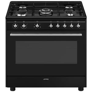 Smeg - Cucina Elettrica CX91GMBL 5 Zone a Gas Forno Elettrico Multifunzione Ventilato Classe A Dimensioni 90 x 60 cm Colore Nero Serie Estetica Classi