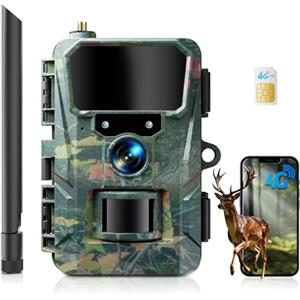 WOLFANG Fototrappola 4G con SIM, 2K 48MP HD Fotocamera Caccia con Infrarossi Rilevatore di Movimento Visione Notturna IP66 Impermeabile per la l'osservazione la Fauna