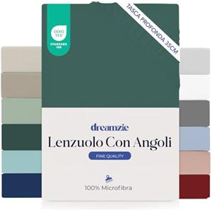 Dreamzie lenzuola con angoli Matrimoniale 180 x 200 cm - Angoli da 35 cm per Materassi Spessi - 100% Microfibra - Verde Petrolio, Certificato senza Prodotti Chimici (Oeko-TEX)