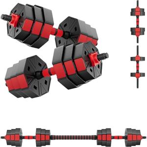 KOOLOOK Set Pesi Regolabili 40 KG - 2 Manubri + 1 Bilancere Ottagonale Antiscivolo, Set Palestra Casa Fitness Bodybuilding Home Gym KOOLOOK
