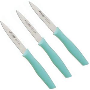Arcos Nova Set di 3 Coltelli Mondatori da 100millimetri per Sbucciare Frutta e Verdura Coltelli da Sbucciatura in Acciaio Inossidabile e Manico in Polipropilene Colore Menta
