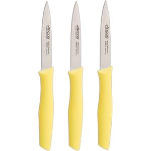 Arcos | Set 3 Coltelli Spelucchino | Coltelli Coltello Sbucciare | Coltelli per pelare patate | Acciaio Inossidabile NITRUM | Lama di 100 mm | Imballaggio ecologico | Colore giallo