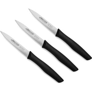 Arcos Set di Coltelli per Sbucciare in Acciaio Inossidabile, 3 Pezzi, Manico in Polipropilene, Ideale per Pelare, Lavabile in Lavastoviglie, Nero, Serie Nova