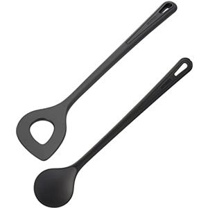 Westmark Set con Cucchiaio a Punta + Cucchiaio da Cucina per Mescolare, 2 Pezzi, Resistente al Calore fino a 270°C, Plastica, Gentle-Plus, Nero, 288722E9