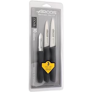 Arcos Series Nova - Set Coltelli Da Paring - Lama In Acciaio Inox Nitrum - Manico Polipropilene Colore Nero