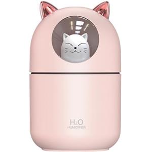 BYYLECL Umidificatore a forma di gatto, mini umidificatore da scrivania a nebbia fredda, 300 ml, 2 modalità di spruzzo, spegnimento automatico, umidificatore con luce notturna USB, motivo gatto carino