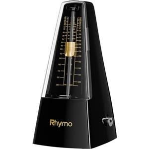Rhymo Metronomo Meccanico a Movimento in Metallo - 40-208 BPM, 4 Ritmi Accurati (2/4, 3/4, 4/4, 6/8) - per Pianoforte, Chitarra, Ukulele e Violino, (Nero)