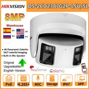 HIKVISION Telecamera IP a torretta ColorVu 8 MP con obiettivo fisso da 4 mm, panoramica, doppia lente, colore notte, microfono e altoparlante