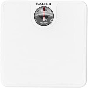 Salter 489 WHDREU16 - Bilancia meccanica da bagno ampio quadrante, antiscivolo, max 133 kg, facile lettura, lente d'ingrandimento, pavimenti duri/moquette, incrementi 0,5 kg, senza batterie, bianco
