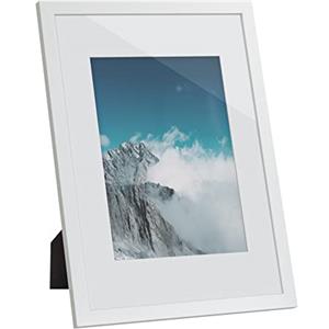 SONGMICS Cornice Foto, Portafoto con Supporto, per foto da 21 x 29,7 cm (Senza Tappeto) e 15,2 x 20,3 cm (Con Tappeto), Fronte in Vetro, Bianco RPF011W01