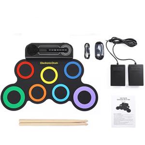 NEWFUN Batteria Elettronica, Tappetino Arrotolabile per Esercitarsi con 7 Drum Pad in Silicone con Mazzette e Pedale per Principianti