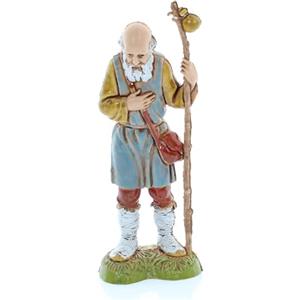 Moranduzzo Vecchio con Bastone per Presepe da Cm 10 Scala 1:20 - Altezza 8,7 cm - Statuina in Resina PVC, Indistruttibile, Stile '700, Rifinita a Mano, Scultore M. Landi