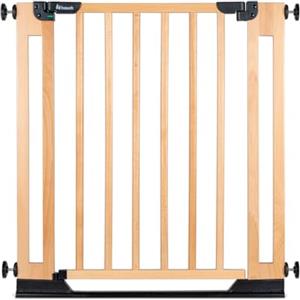 hauck Clear Step Easyclose Eco, Legno di Faggio - Cancelletto di Sicurezza Porte e Scale Interno per Bambini e Cani - Regolabile 75-80 cm con Viti Incluse - Alto 76 cm - Fissaggio Stabile con Fori