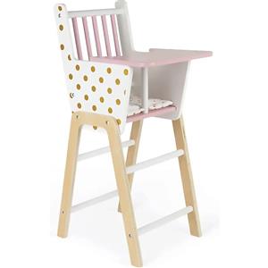 Janod Candy Chic Seggiolone in Legno per Bambole Fino a 42 cm con Cuscino a Pois - Giocattolo per Bambini a Partire da 3 Anni