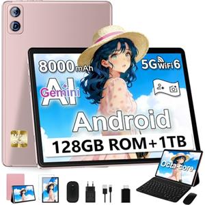 Dghrti 2025 Newest Tablet 10 pollici Android 14, 22GB RAM+128GB ROM/TF 1TB, 8-core 2.0GHz, 8000mAh, Corpo in Metallo, WiFi 5G/2.4G, BT5.0, 8+5MP, Widevine L1, Con Tastiera e Mouse, Oro