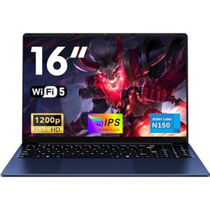 NAIKLULU 16 Pollici Laptop PC Portatile Processor N150 (1,2 a 3,6 GHz), RAM 16GB SSD 1TB Computer Portatile 2026, 1920x1200P/Tastiera Completa Retroilluminata/Webcam/6000Mah