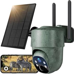 WOLFANG Fotocamera da Caccia 4G con SIM, 2.5K Telecamera Esterna con Pannello Solare e APP, 360° PTZ Fototrappola Infrarossi Invisibili, Visione Notturna a Colori, Rilevamento PIR, Impermeabile IP66