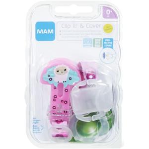 MAM Porta Succhietto Clip it! & Cover 0 mesi - Lunghezza Regolabile, Copertura Igienica e Passante Flessibile