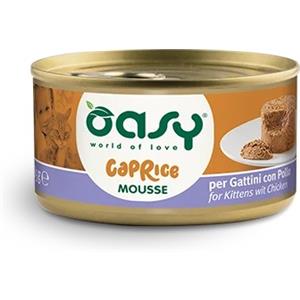 Oasy Caprice Mousse per Gattini con Pollo - Alimento Umido Completo da 85 g, Senza OGM e Cereali