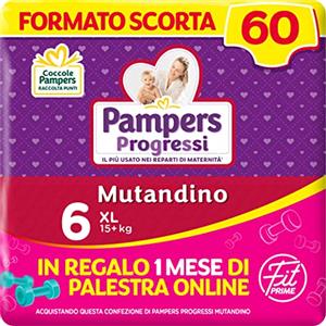 Pampers Progressi Mutandino & Fit Prime XL, 60 Pannolini, Taglia 6 (15+ Kg)