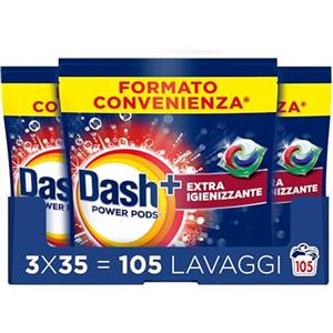 Dash Power Pods Detersivo Lavatrice In Capsule, 105 Lavaggi (3x35), Extra Igienizzante, Pulizia profonda contro sporco e batteri, Pulizia Impeccabile